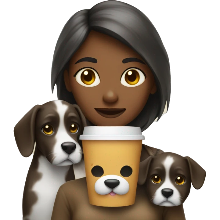 Girl whit a dog and a coffe  emoji