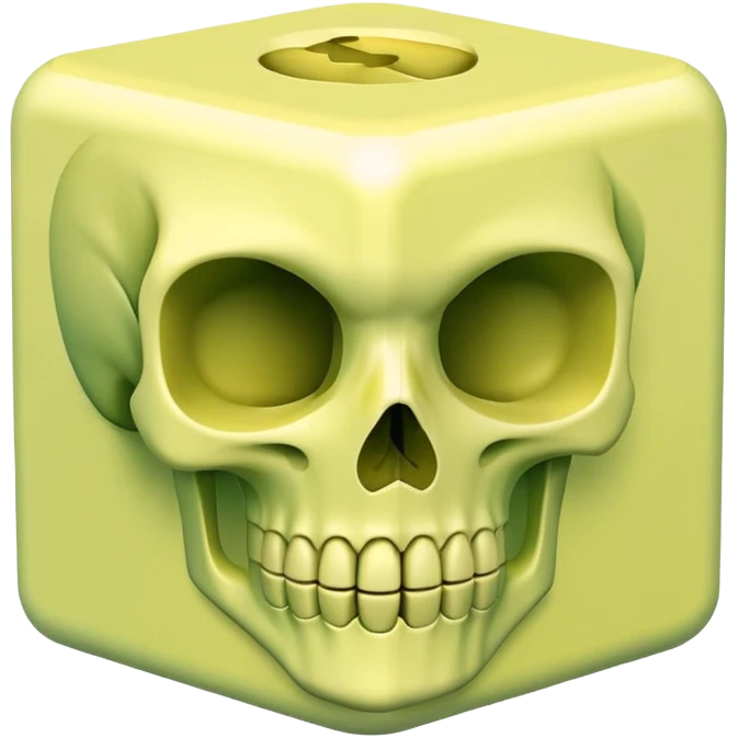 A green cube with a pastel yellow skull on it emoji