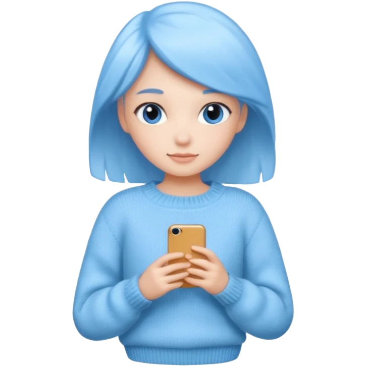 sky-blue Girl's wool sweater with light fabric folds and soft shading, casual style, Knitten.only wool sweater. emoji