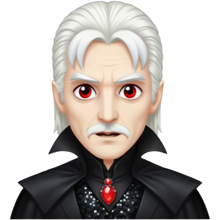 Count Dracula with long white hair, black sequin outfit  emoji