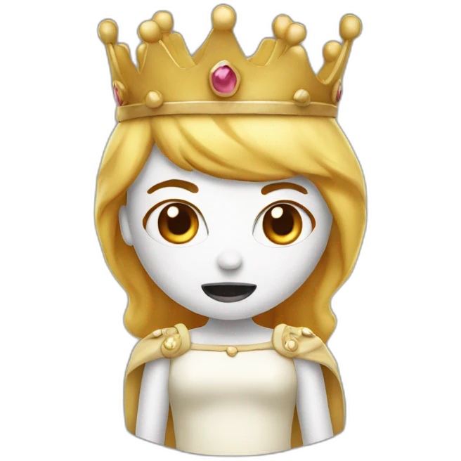 A young female mozzarella with an angry face who is wearing a crown emoji