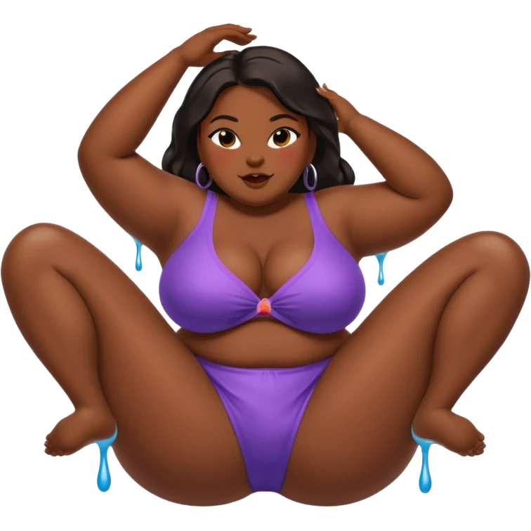 A sexy black bbw holding her legs up and her pussy exposed and it’s wet and dripping
 emoji