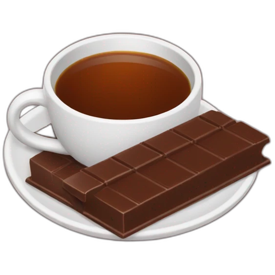 A cup of hot tea with a bar of chocolate next to a cup emoji