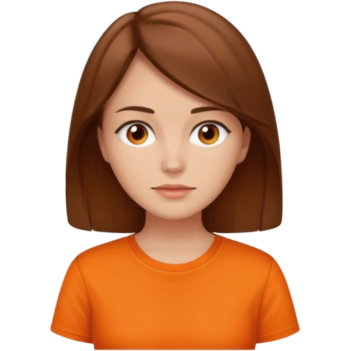 brown haired woman no smile with orange shirt emoji