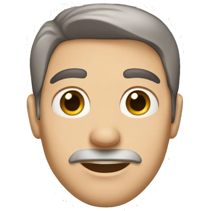 man, short brown straight hair with grey streaks, big nose, hazel eyes, white emoji