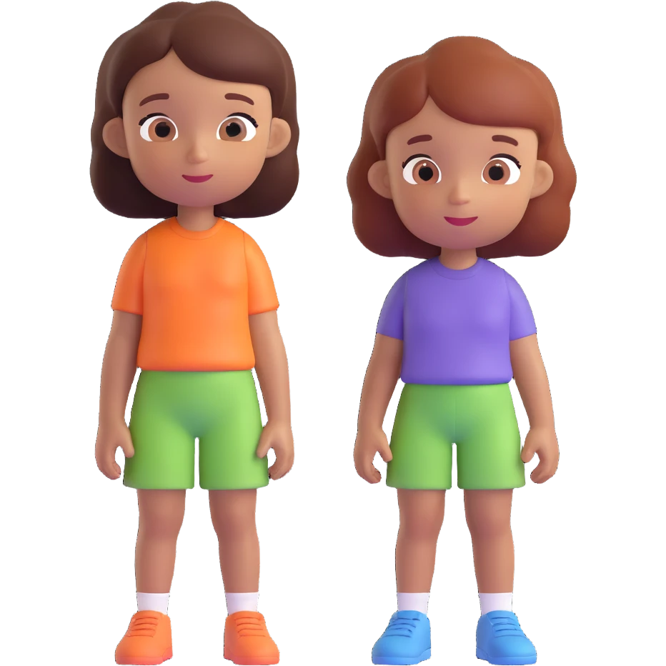 Slightly increase the volume of the upper body of the girl, separate the girl and the boy from each other, make the skin color the same for both. Keep the cartoonish 3D style. Background transparent. emoji