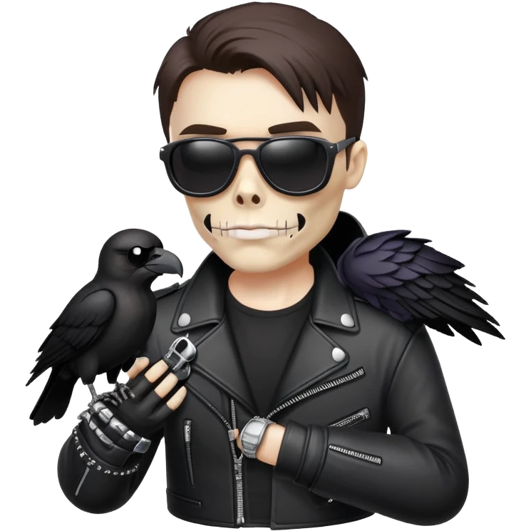 Skull Biker wearing sunglasses holding a raven emoji