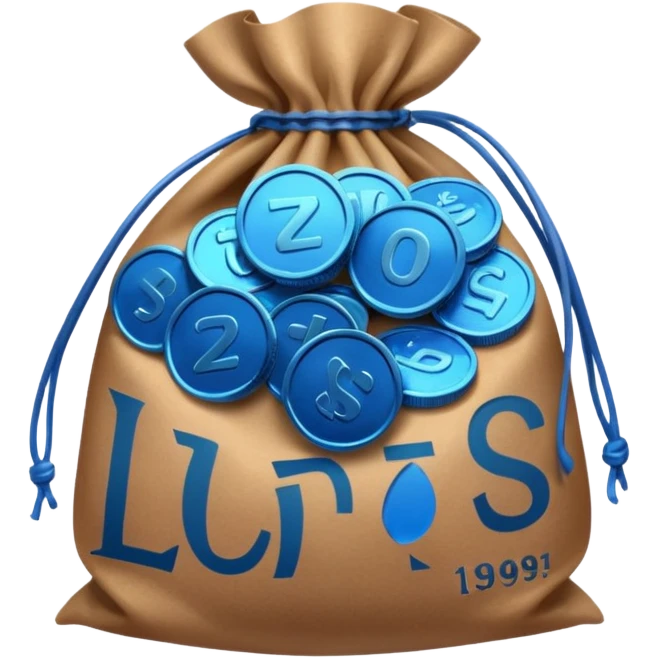 blue coins inside a brown bag  emoji