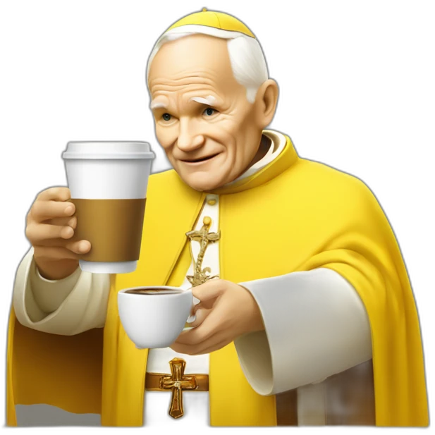 yellow emoji style pope John Paul II offering coffee emoji