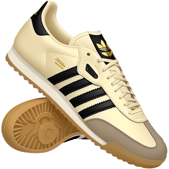 Cream and black and gold adidas samba emoji