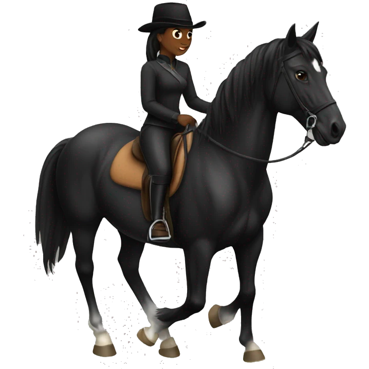 a completely black horse and female rider emoji