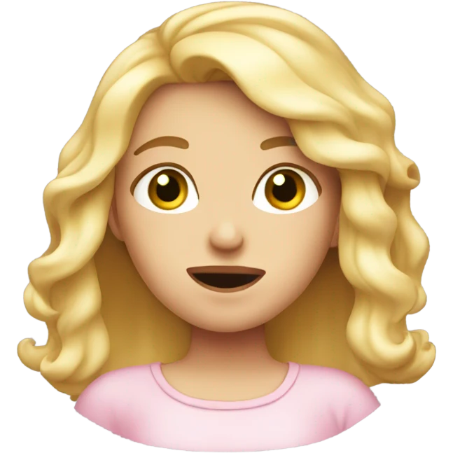blonde girl with pink cheeks and looking embarrassed  emoji