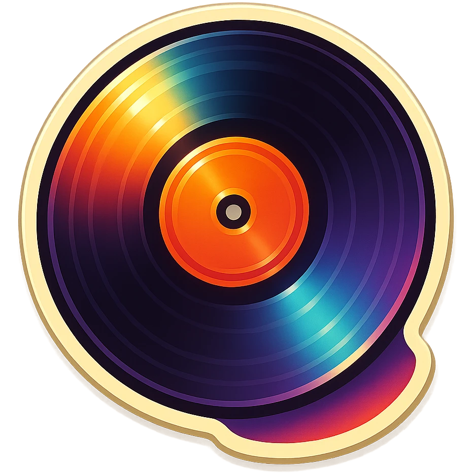 vinyl record with disc, retro stickers style, vintage sticker effect emoji