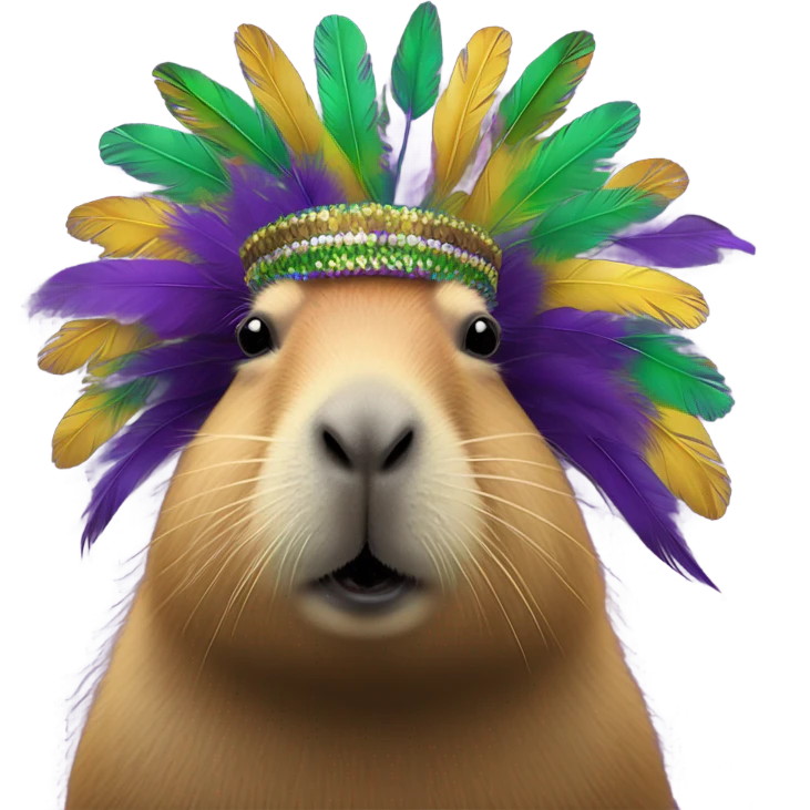 Capybara going to Mardi Gras feather headdress  emoji