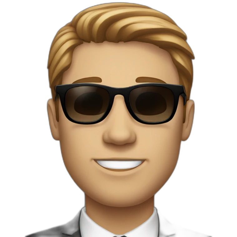 white guy in black suit with brown hair and black non-shinethrough sunglasses emoji