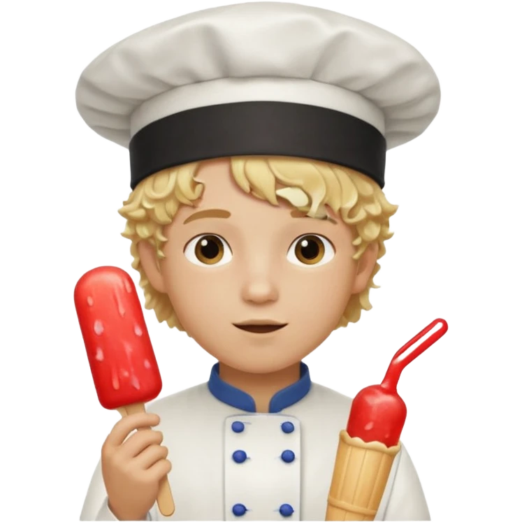 boy blonde curly hair, chef, eating ice pop emoji