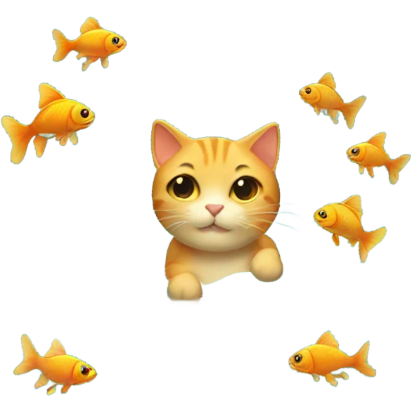 cat in the ocean swimming with gold fish emoji