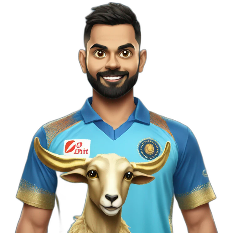 Virat kohli in blue jersey with golden goat emoji