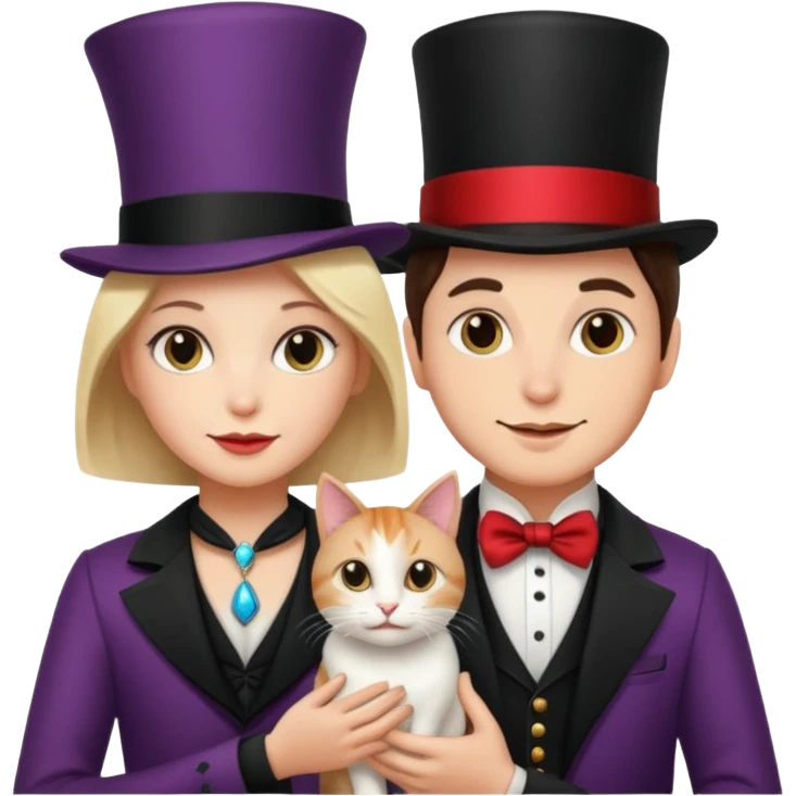 magician couple and their pet cat emoji