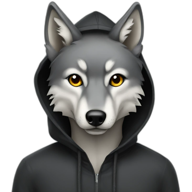 grey wolf wearing a black hood emoji