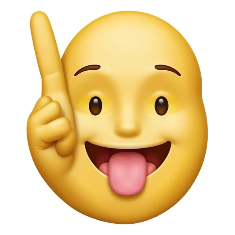 A yellow emoji face with its tongue sticking out
	•	A peace sign hand centered under the tongue
	•	The back of the hand showing (i.e. not the palm) emoji