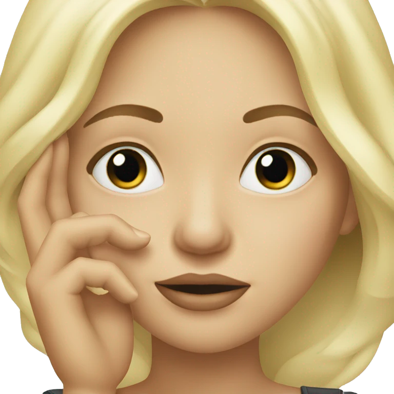 Blond woman with hand touching her nose emoji