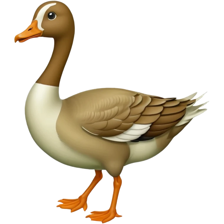 "Emoji of a running goose with a very long neck and two legs. The goose looks like a white goose dyed green, not a duck." emoji