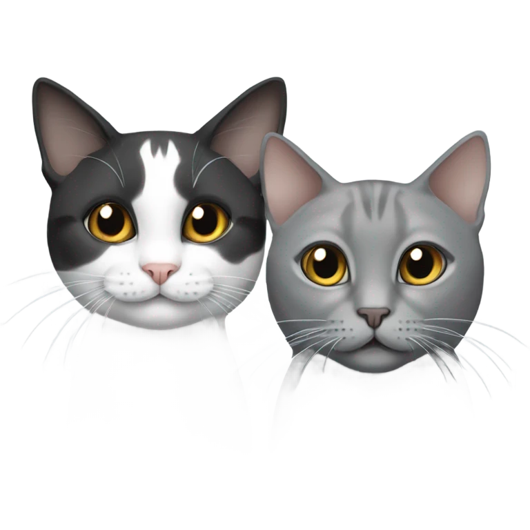 two cats, one white Siam and one grey emoji