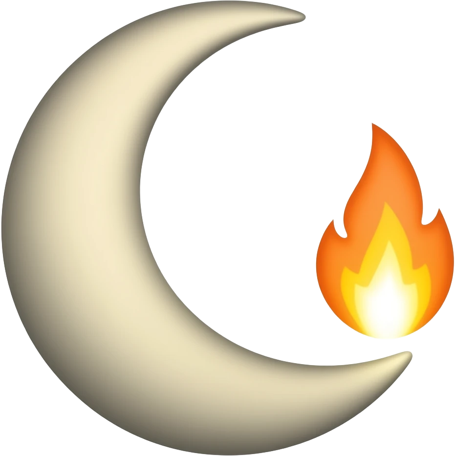 1. Moon & Flame Symbol: Crescent moon with a small flame rising from its curve. Meaning: Passionate intuition or creative fire. emoji