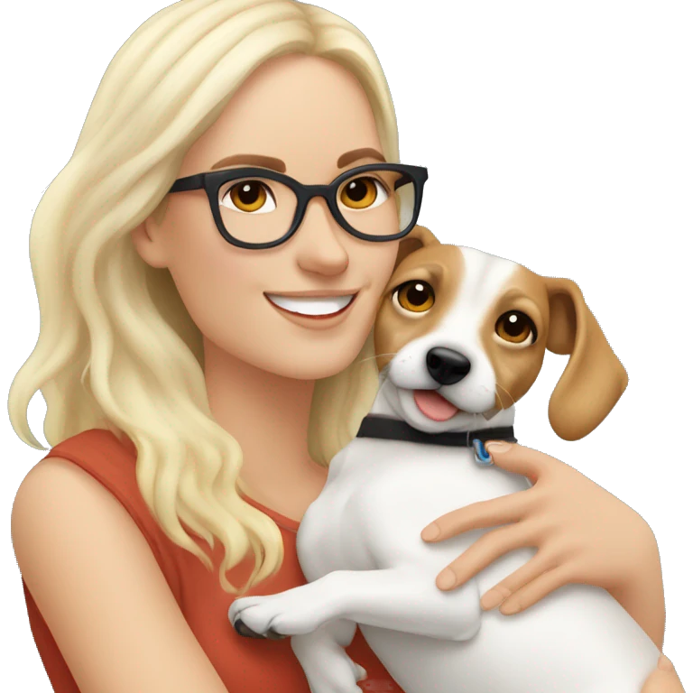 White blonde girl cuddling a jack Russell with her Moroccan boyfriend who have glasses emoji