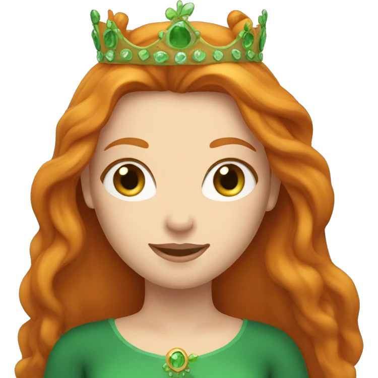 Ginger woman with a long straight hair and green eyes and a crown emoji