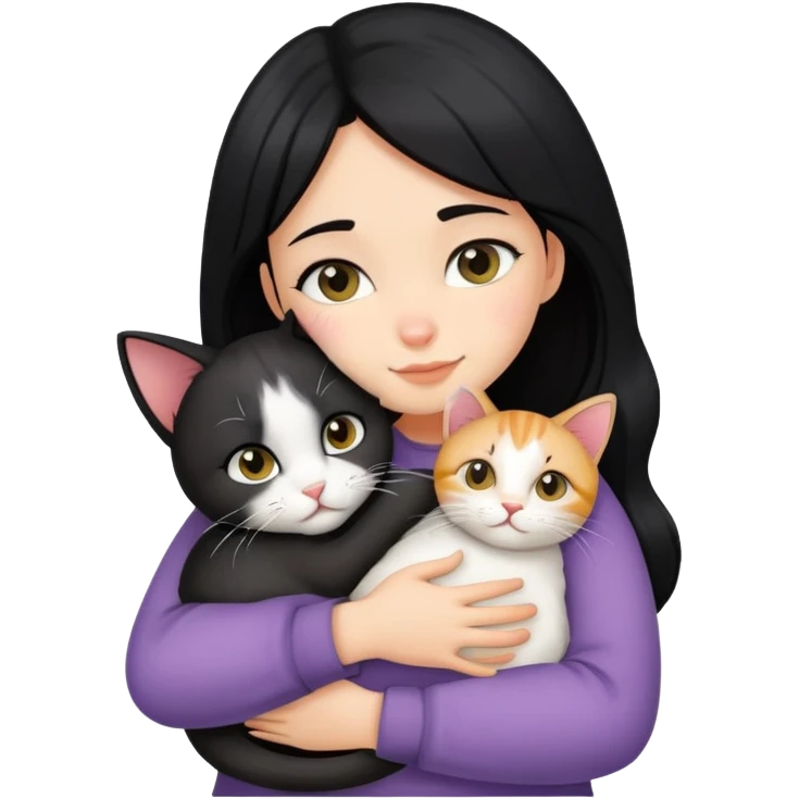 A black-haired girl hugging a cat emoji