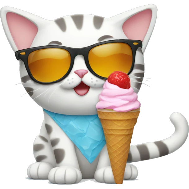 cat with sunglasses eating ice cream emoji