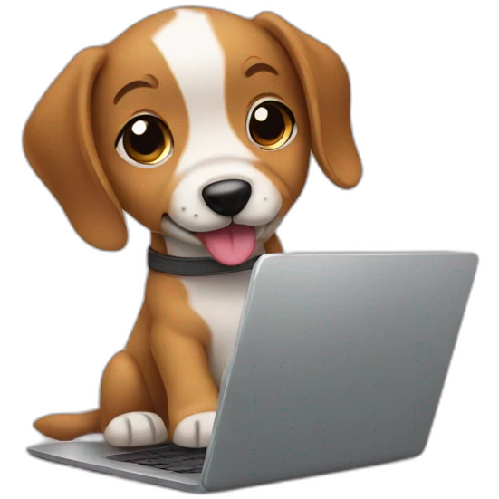 puppy behind a laptop emoji