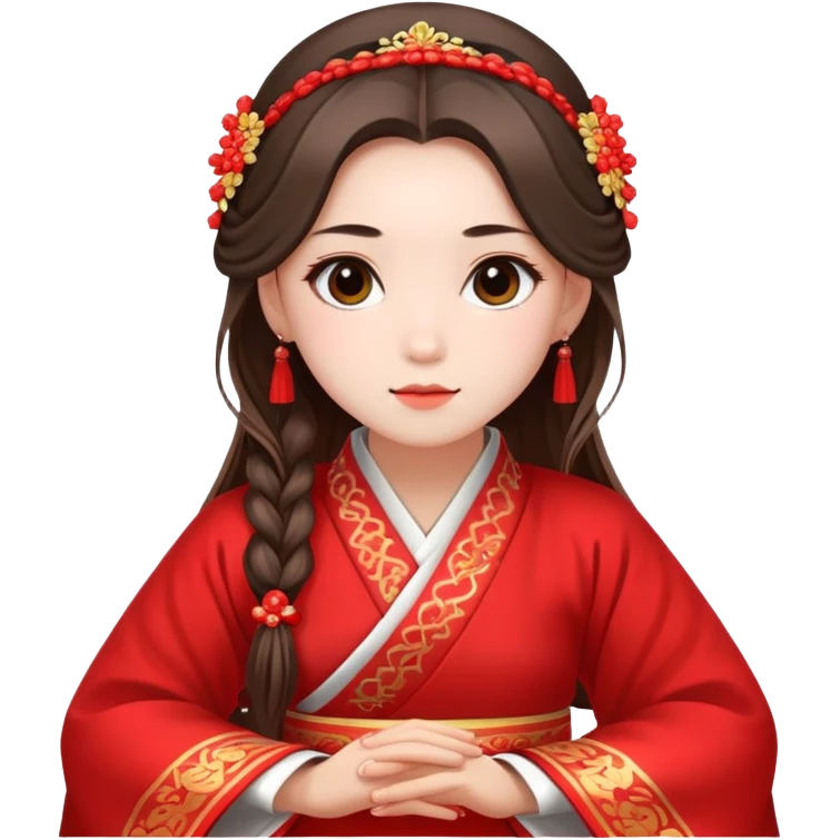 Beautiful girl wearing red Hanfu wedding dress sitting emoji