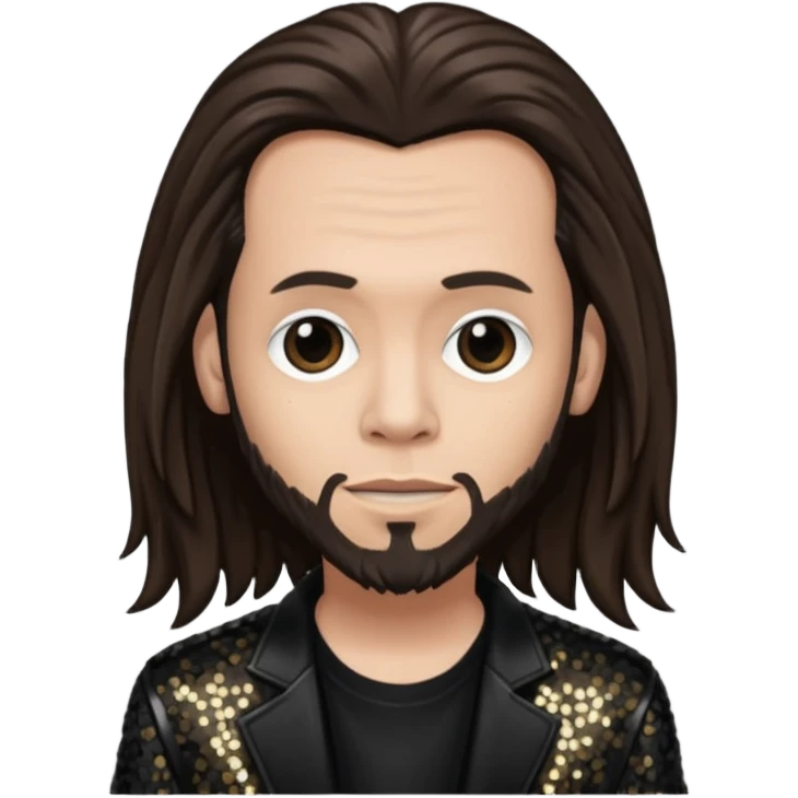 James Munky Shaffer from Korn with long dark brown hair, light tan skin, black sequin outfit emoji