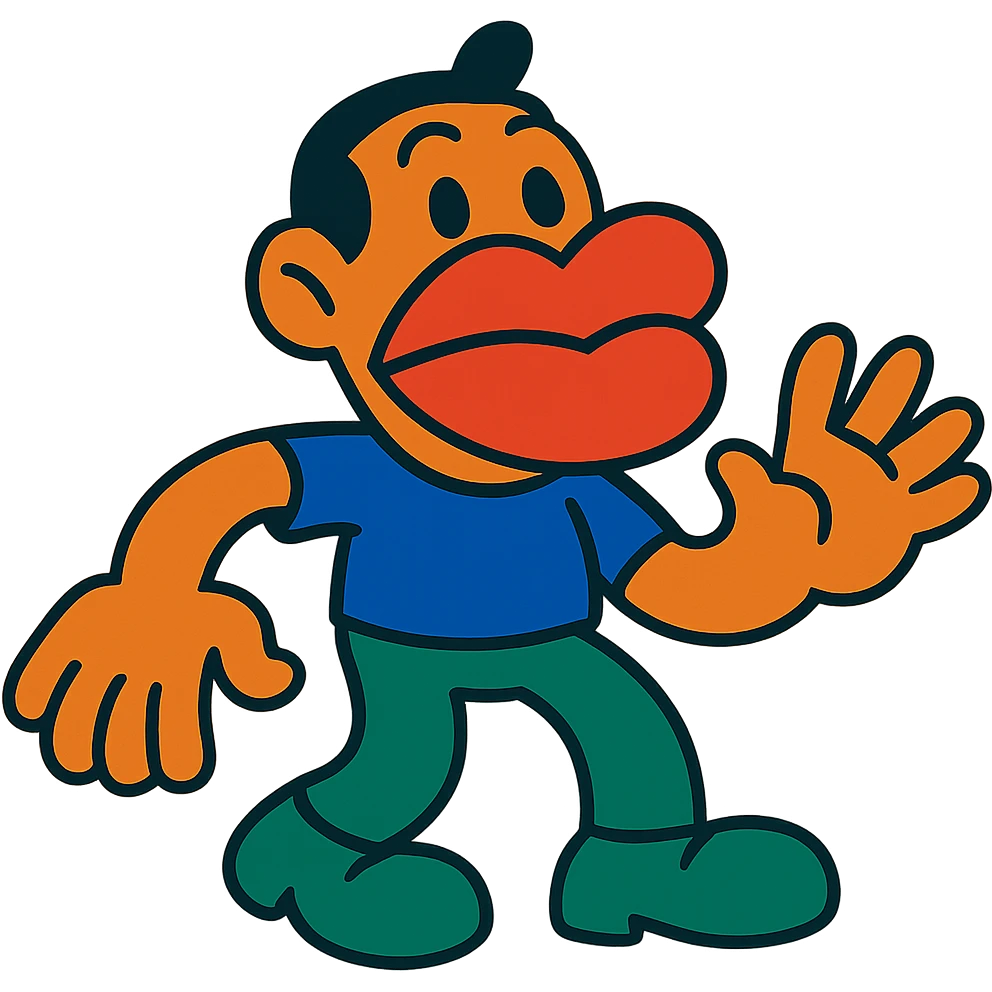 human with exaggerated big lips, hands, and feet in vibrant toon style emoji