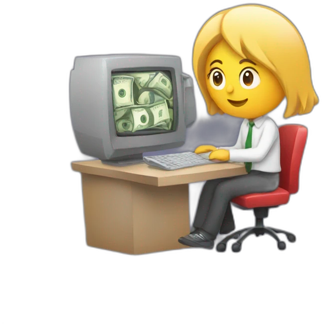 person at computer with money emoji
