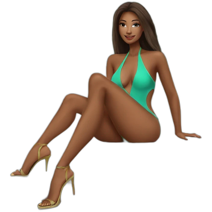 sexy natalie  back on high heels swim suit long legs posing relax emoji
