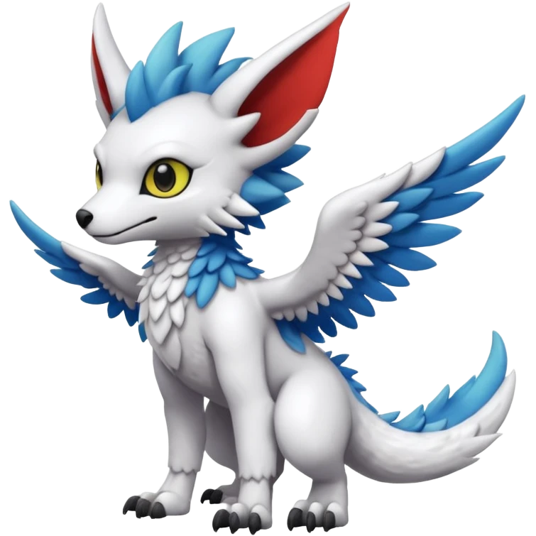 White furry cute kawaii winged Fakémon-Trico-Scalie-Digimon-Sergal-Protogen-creature (full body) emoji
