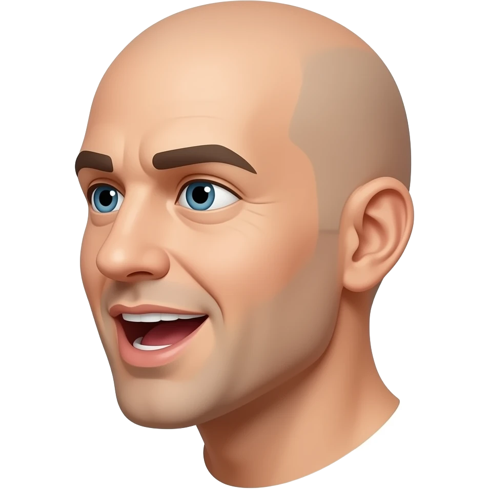a bald man looking to the side, talking with an open mouth emoji