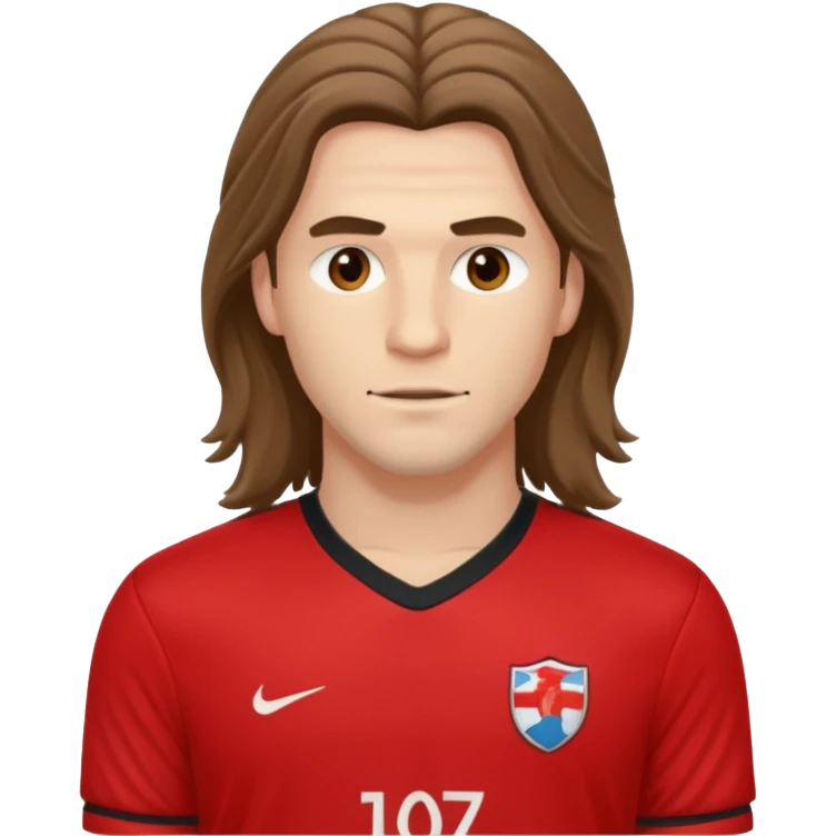 long haired man soccer player with red jersey emoji