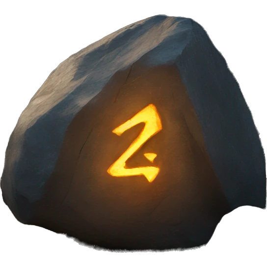 glowing runes carved into giant rock emoji