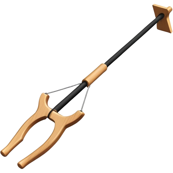 A classic Y-shaped wooden slingshot with rubber band emoji