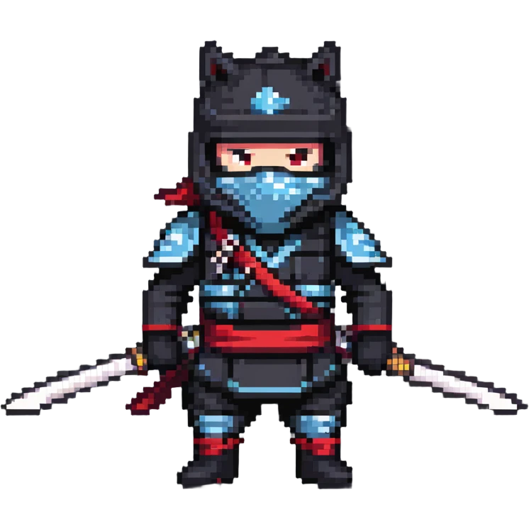 Horse wearing ninja mask and outfit, wielding a katana emoji