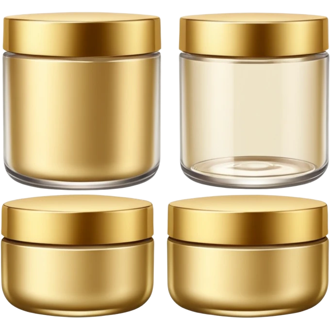 PVarios rodutos de beleza com tampa dos potes dourados e fundo transparente pra usar como figurinha emoji
