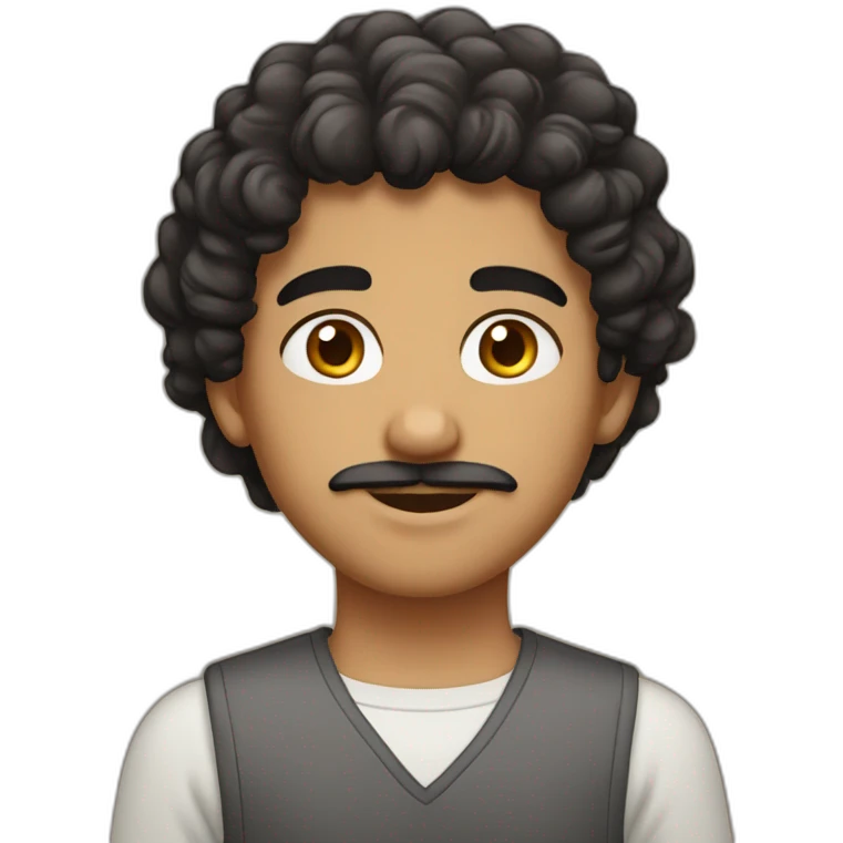 arab boy with curly black-brown hair, uni-brow, faded mustache, and brown eyes emoji
