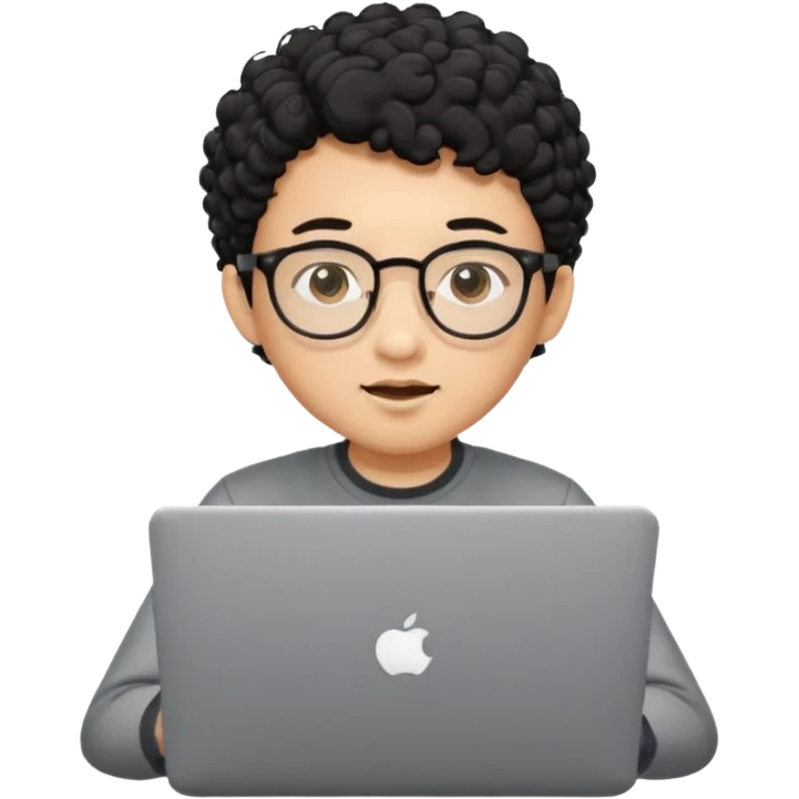 A young boy DEVELOPER WITH A laptop, black curly short hair, wearing glasses, a thin goatee, his skin is asian

Add the word "PIF" floating around home emoji