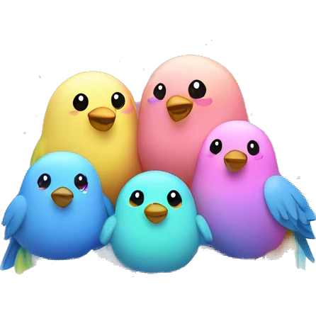 Kawaii rainbow pastel family of birds in neon snow globe  emoji
