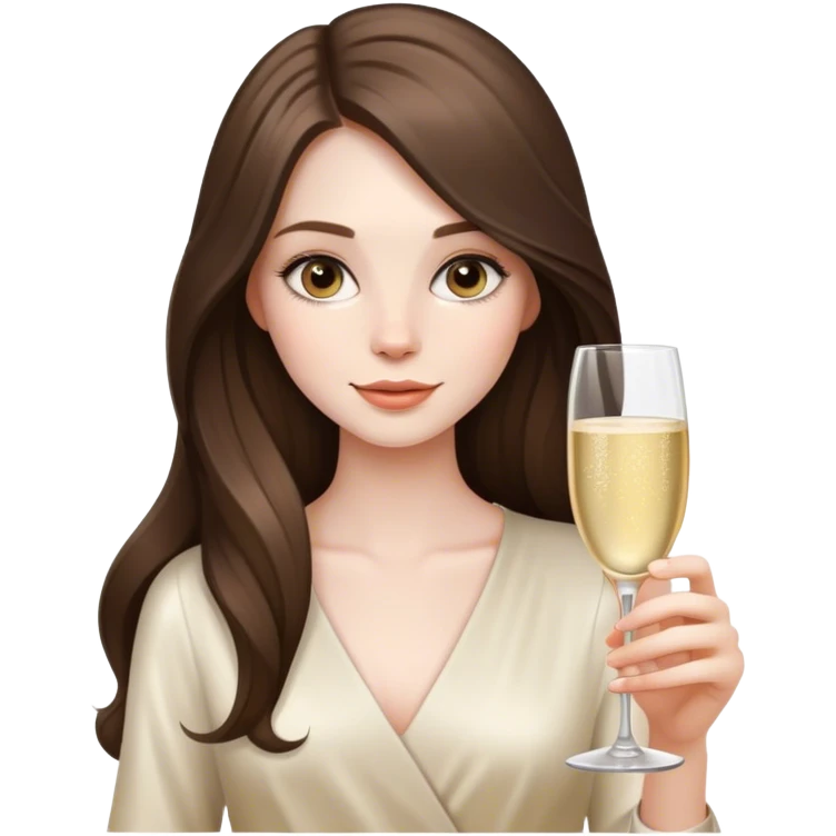 beautiful pale brunette girl with long hair holding a glass of champagne  emoji